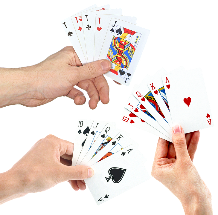 Three hands of cards
